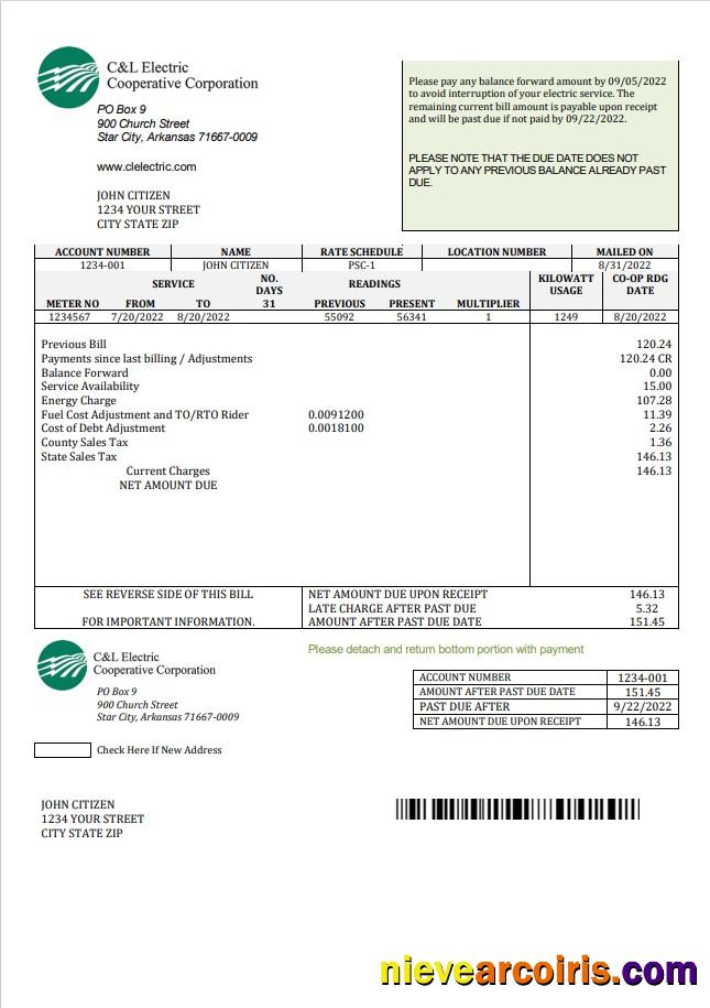 USA Arkansas C & L Electric Cooperative Corporation utility bill